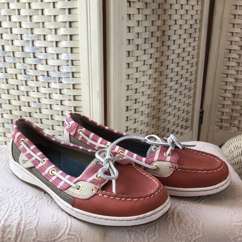 Sperry Salmon Striped Top Sider Shoes